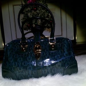 Gucci blue and black patent leather embossed handlebag